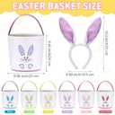 Domensi 12 Pcs Easter Basket Set for Kids Canvas Easter Baskets with Handles and Plush Bunny Ear Headbands, Reusable Small Bags Bulk for Egg Hunt Supplies(Footprints)