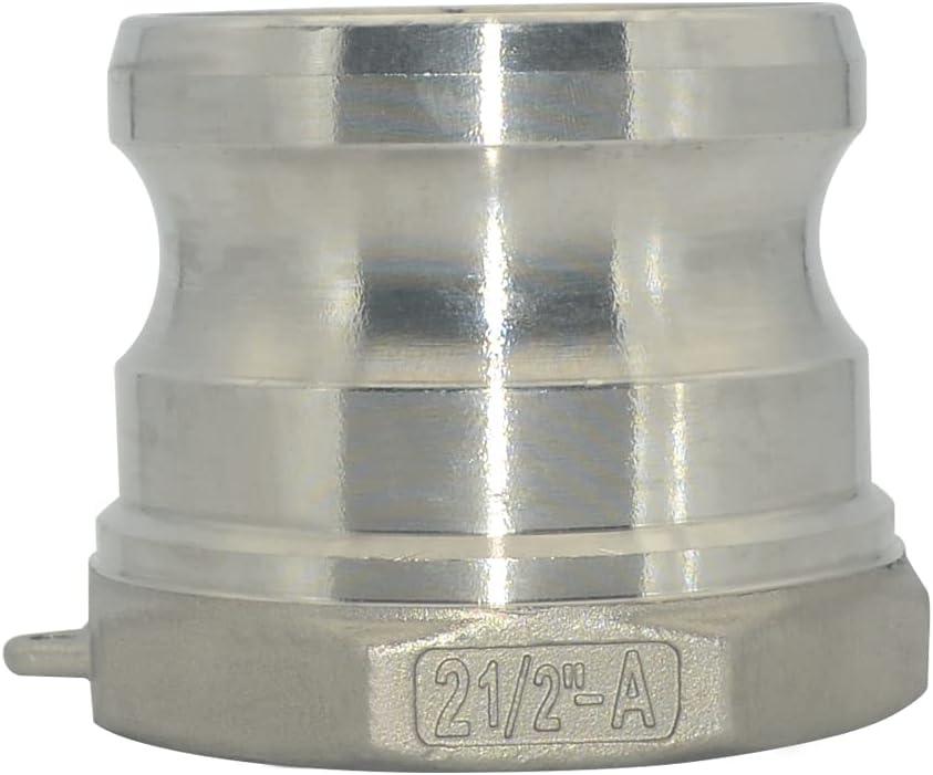 VARMHUS Female Pipe Threads x 2-1/2" Type A Trash Pump Adapter Male Camlock,Type A Cam and Groove Hose Fitting,Stainless Steel 316