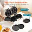 2-in-1 Double Waffle & Pancake Maker - CACHOO Mini 4" Nonstick Waffle Iron & Small Round Griddle with 4 Removable Plate Sets, Dishwasher Safe, Perfect for Small Spaces, Apartments & Dorms, Beige