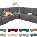 100% Waterproof Sectional Recliner Couch Covers for Reclining Couch L Shaped Corner Sectional Sofa Cover Jacquard Stretch L Shape Recliner Slipcovers (5 Seater 1 Console Cover, Middle Gray)