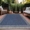 Bordered Outdoor Rug 5x7 Washable Outside Carpet for Indoor Patio Porch Waterproof Easy Cleaning Non Shedding Area Rugs Navy 5 x 7