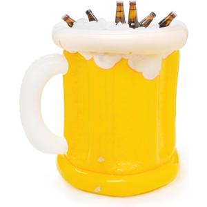 Juvale Inflatable Beer-Shaped Cooler Beer Olympics Decorations - 23 x 19 in Yellow & White - Party Decor for Pool, Beach & Barbecue - Blow Up Cooler Party Accessory