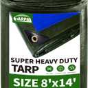 TARPAL 8x14 Tarp Heavy Duty Waterproof Tarp 16mil Thick Tarps with Metal Grommets Every 17.7" UV Protection&Tear -Resistant Cover for Firewood,Roof,Pool,Car,RV&Outdoor FurnitureGreen/Blue