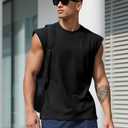Mens Gym Tank Tops Sleeveless Shirts Cut Off Quick Dry Muscle Shirt Running Beach Loose Fit Tee (S)