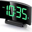 GOLOZA Digital Alarm Clock for Bedroom, Digital Clock with Modern Curved Design, Conspicuous LED Numbers, 5 Levels Brightness+Off, 2 Volume, 3 Alarm Tones, Snooze, Power-Off Memory, 12/24H