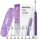 Aquasonic Vibe Series Ultra-Whitening Toothbrush – ADA Accepted Electric Toothbrush - 8 Brush Heads & Travel Case – 40,000 VPM Motor & Wireless Charging - 4 Modes w Smart Timer – Satin Violet