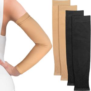 2 Pairs Full Forearm Tattoo Cover Up Compression Sleeves Band Concealer Support UV Arm Sleeves for Women Men (Black, Nude)