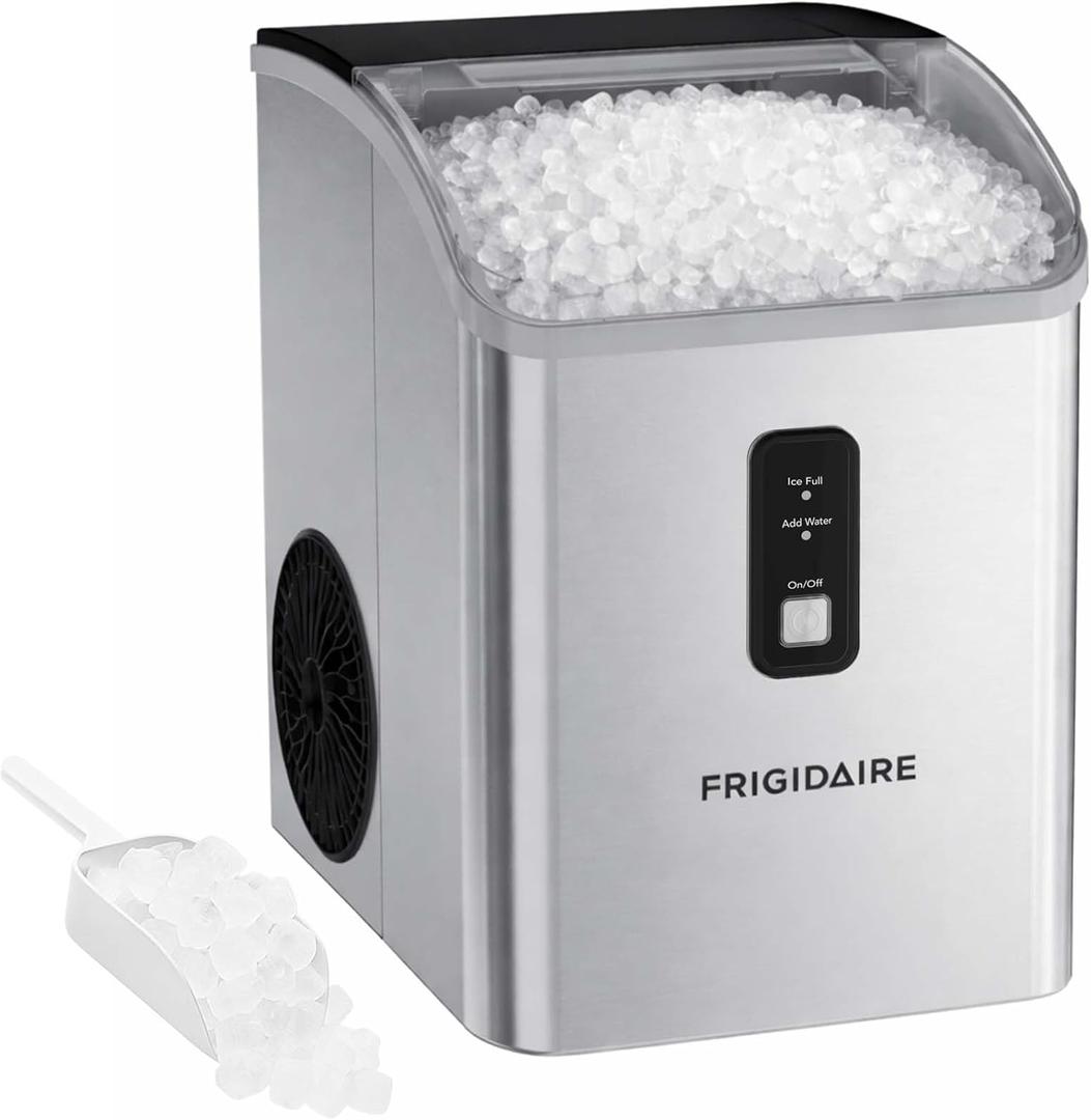Frigidaire Countertop Crunchy Chewable Nugget Ice Maker, Compact, 33lbs per Day, Metallic Finish (Stainless)