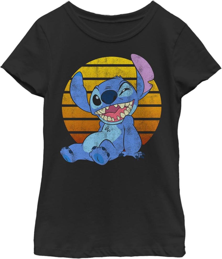 Disney Girl's Lilo & Stitch Winking T-Shirt (Medium, Black)