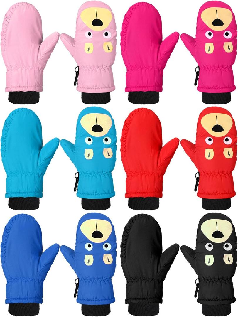 SATINIOR 6 Pairs Winter Snow Mittens Kids Waterproof Warm Ski Gloves Unisex Gloves for Cold Weather Children (1-3 Years)