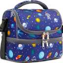 FlowFly Kids Double Decker Cooler Insulated Lunch Bag Large Tote for Boys, Girls, Men, Women, With Adjustable Strap, Astronaut