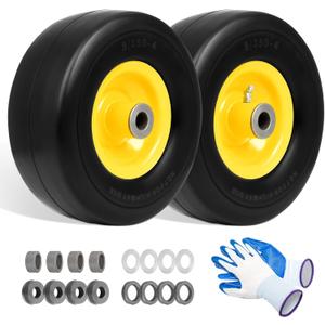 (2 Pack) 9x3.50-4 Flat Free Lawn Mower Tire & Wheel, Replace Scag 48307-02 481774, Exmark Toro 1-513648 103-2171 | Solid Smooth Zero Turn Mower Front Tires, 3/4" & 5/8" Bushings, Spacers Included