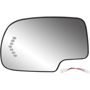 Driver Side Heated Mirror Glass Replacement for 2003-2007 Cadillac Escalade, Chevrolet Avalanche, Silverado, Suburban, Tahoe, GMC Sierra, Yukon - Exterior Side View Convex Mirror with Turn Signal