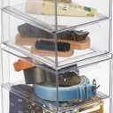 mDesign Stackable Storage Containers Box with 2 Pull-Out Drawers - Stacking Plastic Drawer Bins for Closet Organization, Linen, Coat, Bedroom or Entryway Closets - Lumiere Collection - 2 Pack - Clear