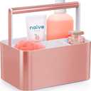 Portable Shower Caddy Tote: Divided Large Plastic Bath Basket Bin with Handles for College Dorm, Shower Storage Organizer for Bathroom Vanity Holds Shampoo,Conditioner Pink (Rose Gold)