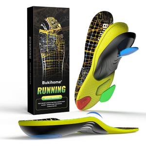 Bukihome Sport Insoles for Men Women - Arch Support Orthotics Inserts - Shock Absorption and Cushioning for Running Walking - Comfortable Insole for Standing All Day - FSA/HSA Eligible (Black, S)