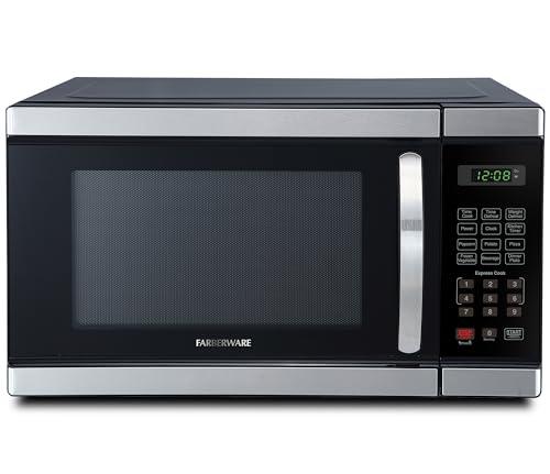 Farberware Countertop Microwave 1000 Watts, 1.1 Cu.Ft. - Microwave Oven With LED Lighting and Child Lock - Perfect for Apartments and Dorms - Easy Clean Interior, Stainless Steel