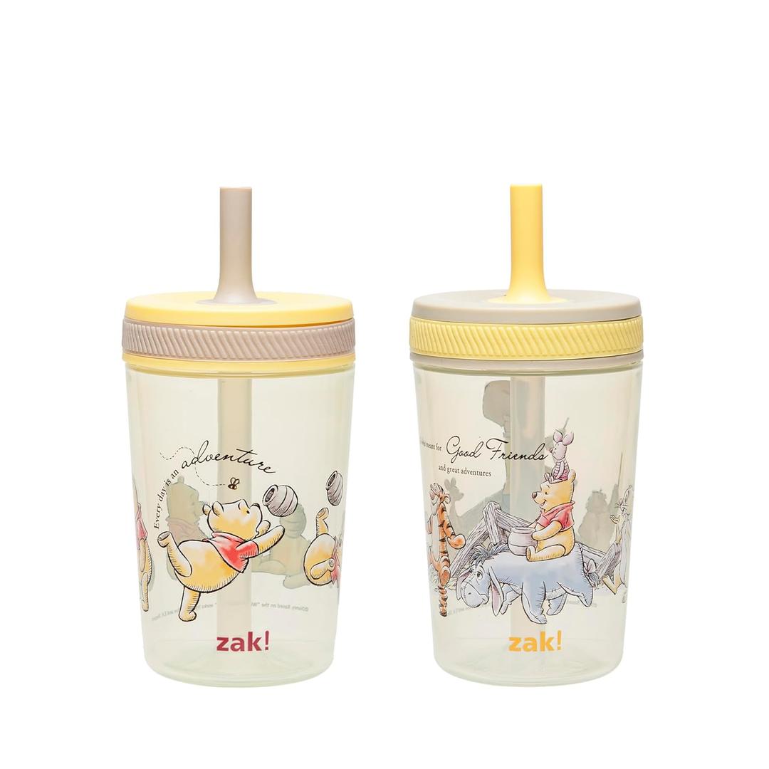 Zak Designs Disney Winnie the Pooh Kelso Toddler Cups For Travel or At Home, 15oz 2-Pack Durable Plastic Sippy Cups With Leak-Proof Design is Perfect For Kids (Winnie the Pooh & Friends)