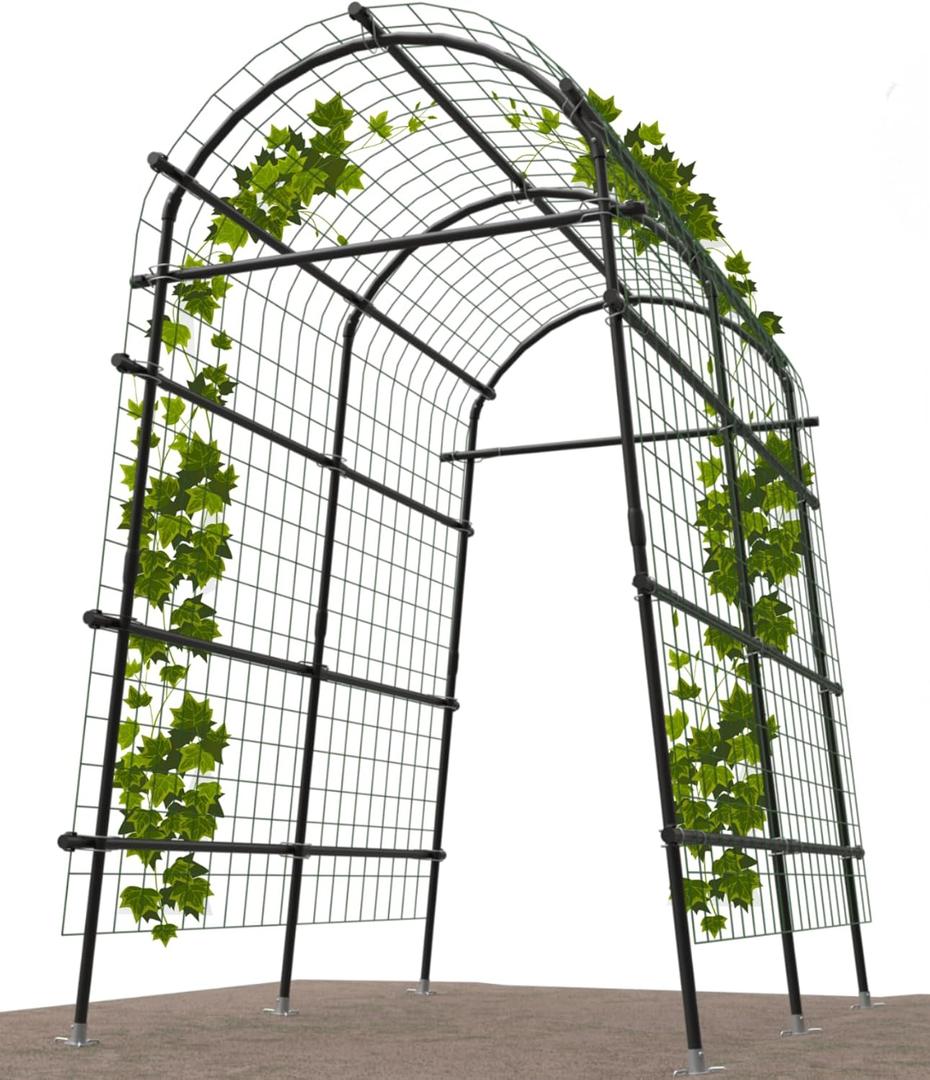 Garden Arch Trellis 7FT Extra Tall Polyethylene-Coated Stainless Steel Garden Trellis for Climbing Plants Outdoor Garden Trellis Arch for Cucumber Trellis, Gardening Trellis with Clips Trellis Netting (71"L x 39"W x 83"H, Black)