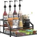 Alyoen Coffee Syrup Organizer Rack, 3-Tier Coffee Station Organizer for Countertop, Coffee Bar Organizer with 35K Cup Storage Basket, Coffee Syrup Holder Stand for Coffee Bar Accessory, Syrup - Wine (Retro Color)