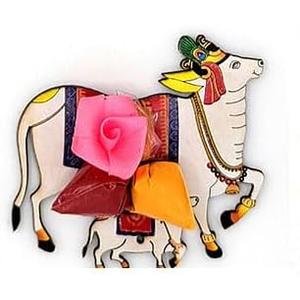 Return Gifts for Pooja - Haldi Kumkum Packets with Cow Figurine - Qty 30 - Pasupu Kumkum Return Gifts - Housewarming Return Gifts Indian - Diwali Dussehra Ganesh Gift- Hindu Gifts for Women