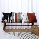 GALMAXS7 Boho Throw Pillow Covers 20 x 20 Set of 4 - Modern Stripe Geometric Farmhouse Decorative Pillow Cover Sets for Pillows - Couch Sofa Bed,Faux Leather Black and White Pillow Covers (Geometry)