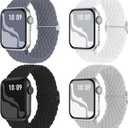 Braided Stretchy Solo Loop Compatible for Apple Watch Band 38mm 40mm 41mm 42mm 44mm 45mm 46mm 49mm for Women Men, Nylon Elastic Straps Wristbands for iWatch Series 10 9 8 7 6 5 4 3 11 Ultra/SE 3 2 1 (Black/BlueGrey/White/Titan Gray)