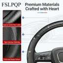 Microfiber Leather Steering Wheel Cover, Round Carbon Fiber Black Wire Trim, Leather Cover with Anti-Slip Lining, Universal 14.5"-15" Auto Accessory (Black)