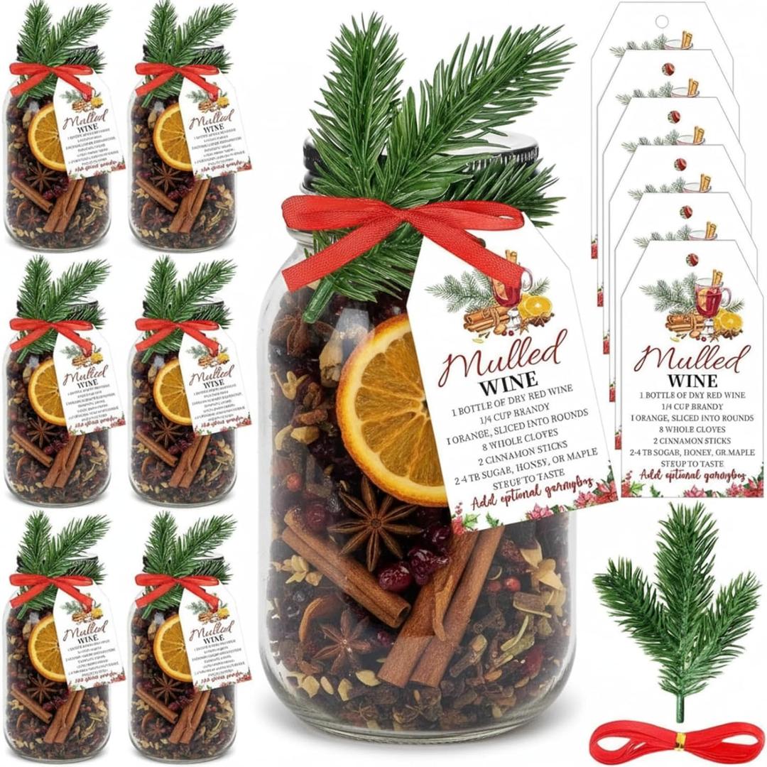 Honeydak 6 Set Christmas Potpourri Simmer Pot Gifts Christmas DIY Mulled Gifts Mulling Spices Mugs Mulled Apple Cider Jars Without Spices for Holiday Winter House Warming Simmering Supplies