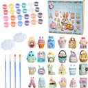 GloomGlo Easter Theme Paint Your Own Plaster Figurines Kit - 24 Pcs Figures with Paints, Brushes & Palettes for Kids Arts Crafts Supplies24pcs