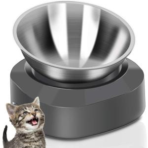 AYADA Raised Cat Food Bowl, Stainless Steel Cat Dish for Dry Wet Food Water, Anti Vomiting Elevated with Stand Ergonomic Lifted Slanted Tilted 15 Angle Metal Single Kitty Kitten Pet Bowl (Single)
