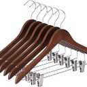Ulimart Wooden Pants Hangers 12 Pack With Clips  Adjustable Heavy Duty for Skirts, Jeans, Slacks, Shorts (Walnut)
