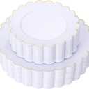 LIYH 60 Pcs White Scalloped Plastic Plates with Gold Rimmed - Gold Disposable Plastic Combo Plates Heavyduty Includes 30 Dessert Plate and 30 Dinner Plate Dishes Tableware for Birthday Party Wedding