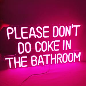 SYLHOME Pink Please Don't Do Coke In The Bathroom Led Neon Light Sign Game Room Bedroom Bar Store Hotel Wall Decor Sign Birthday Christmas Party Backdrop USB 16.9"X9.2"