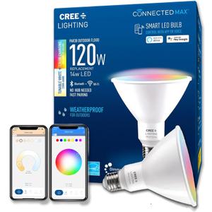 Cree Lighting Connected Max Smart Led Bulb Par38 Outdoor Flood Tunable White + Color Changing, 2.4 Ghz, Works with Alexa and Google Home, No Hub Required, Bluetooth + WiFi, 1Pk