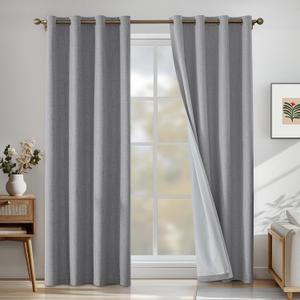 Linen 100% Blackout Curtains for Bedroom, Room Darkening Curtains for Living Room, 108 Inch Blackout Curtains, Extra Long Curtain Grommets Drapes, Thermal Curtains (2 Panels, Light Grey)