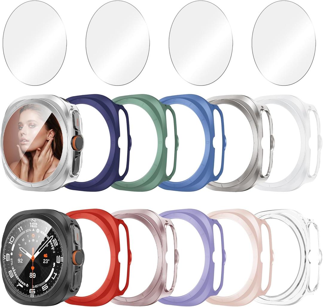 12+4 Pack Case for Samsung Galaxy Watch Ultra 47mm 2025/2024 with Tempered Glass Screen Protector, Waterproof Hard PC Scratch Resistant Protective Cover Compatible with Galaxy Watch Ultra