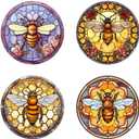 4 Pcs Colorful Bee Window Clings, Anti-Collision Window Clings Decals Removable Non Adhesive Vinyl Cling Window Stickers