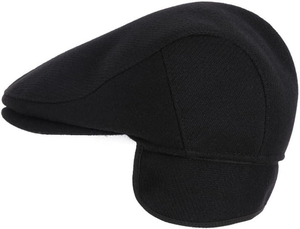 Men's Newsboy Hat with Earflaps Flat Ivy Caps Irish Cabbie Cap (Black)
