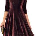Dressystar Womens Velvet Midi Sequin Cocktail Dress Fall Winter Long Sleeve Formal Wedding Guest Party Dresses with Pocket (Small, Burgundy)