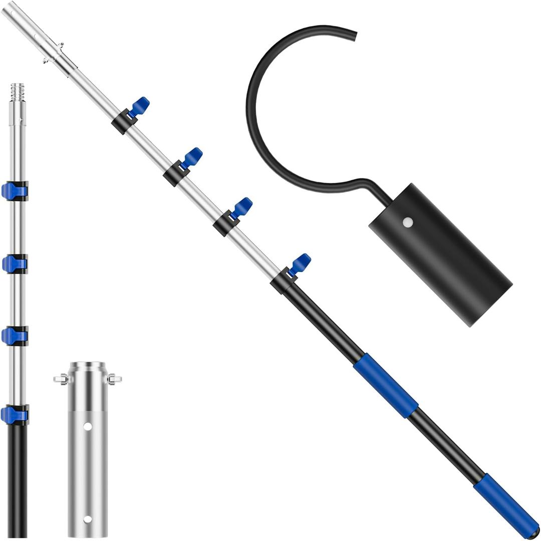 Pool Hook with Pole, 16FT Pool Pole Telescopic with Stainless Steel Hook, Retrieval Hooks for All Robotic Pools Cleaner, Robot Hooks for Heavy Duty Telescoping Poles, Above Ground and Underwater