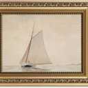 VIYYIEA Gold Framed Wall Art, White Sailboat Canvas Print Home Decor Vintage Art Painting Picture Bathroom Wall Decor, Sketch Artwork for Living Room Bedroom Kitchen Office - 10L x 8W
