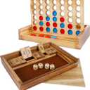 Glintoper Shut The Box & 4 in a Row Tables Game Set, Classic Wood Dice Game with Numbers & Line Up 4 Game for Kids Family, Living Room Rustic Coffee Table Decor, Travel Game Strategy Board Games