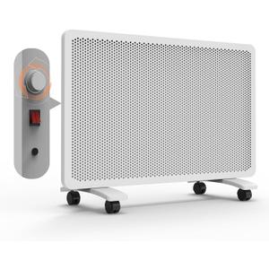Mica Panel Space Heater, 1500W Quiet Electric Room Heater for Indoor Use, Fast 10-Second Heating, Adjustable Thermostat, Freestanding or Wall Mount, Overheat & Tip Protection, White