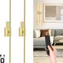 Battery Operated Wall Sconce with Remote Control, Set of Two Dimmable Battery Removable Wall Lamp, Four Color Temperature LED Rechargeable Wireless Wall Sconce, 31.5 in Wall Light for Bedroom, Hallway (Gold)