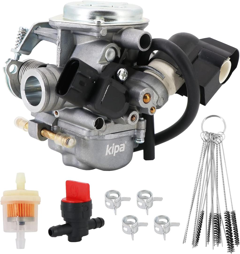 KIPA Carburetor For Ruckus 50 NPS NPS50 NPS50S AC 2008-2019 With Fuel Filter Gas Fuel Petcock Valve & Carbon Dirt Jet Cleaner Tool Kit