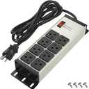 Metal Heavy Duty Surge Protector Power Strip 20 Amp, 2500J 2500W 12 Gauge Extension Cord with Multiple Outlets,Wall Mount Power Strip for Industrial,Workshop, Garage,10FT