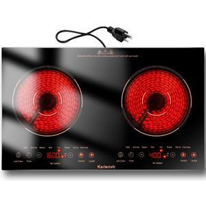 2 Burner Electric Cooktop 110v, 24 Inch Electric Stove Countertop & Built-in, Plug-in Electrics Cooktop, 8 Power Levels & 8 Functions, Touch Control, Safety Lock, Timer, 2000W, Orange