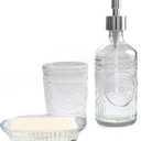 FEILANDUO 3Pcs Glass Bathroom Accessories Set, Lotion & Soap Dispenser, Toothbrush Holder, Soap Dish, Modern Bathroom Countertop Decor for Home, Housewarming Gift (Clear, 3 Pcs Bathroom Set)