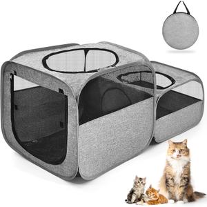 Large Outdoor Cat Playpen, Foldable 2-in-1 Zone Waterproof Cat Enclosure Puppy Pen for Outdoor Use, Portable Pet Playpen with Soft Sides, Great for Gardens, Camping, Backyard